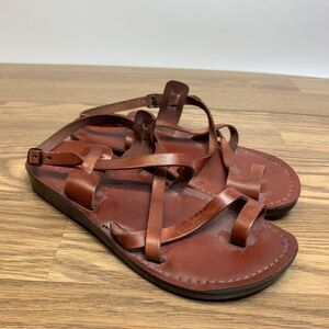 Biblical Jerusalem Size 40 8.5  - 9  Women Brown Leather Strap Buckle Handmade